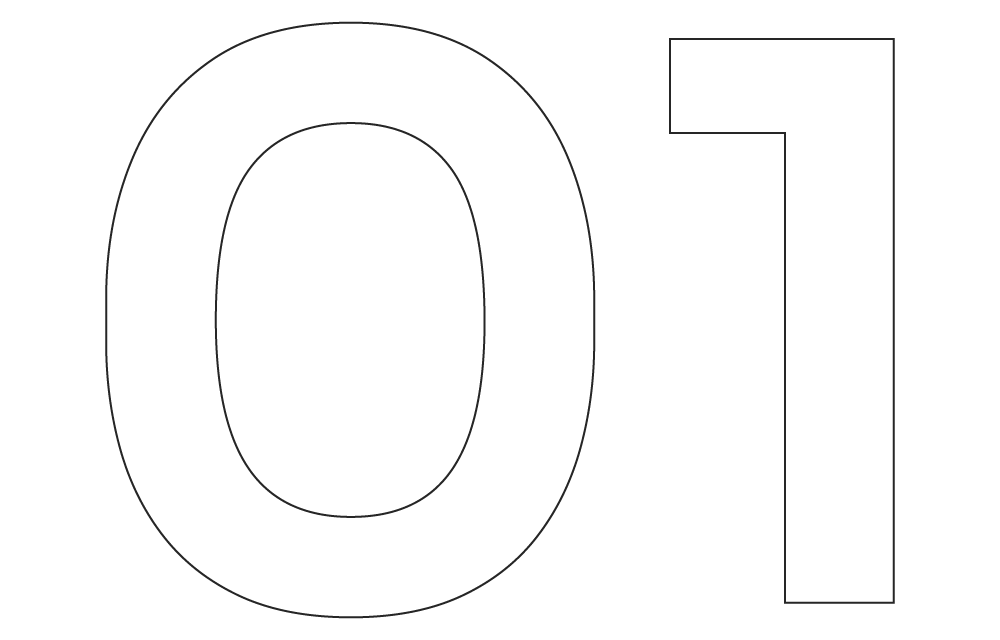 Large number "01" representing the first step in the building and renovation process by Solved Construction, emphasizing their structured approach to projects.