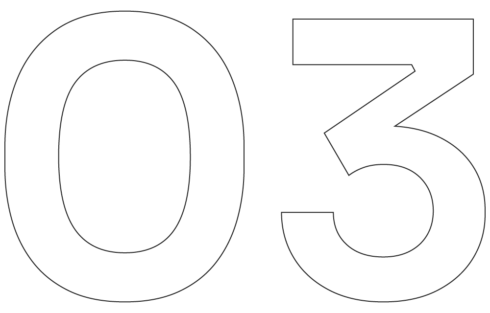 Large bold number "03" representing a key step in the construction process at Solved Construction, highlighting their reliable building and renovation services in Wakefield.